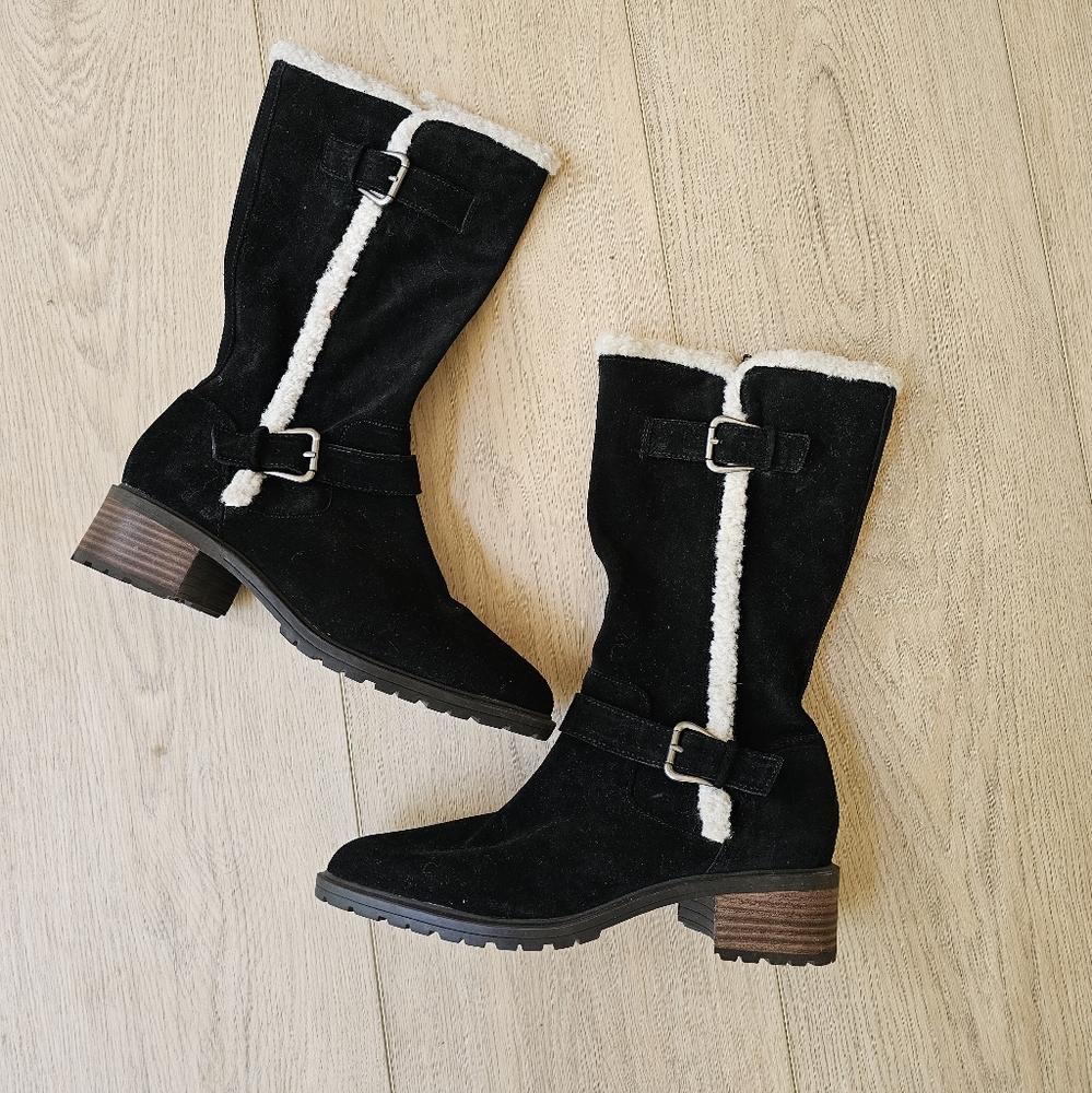 Lucky Brand Jacoba Shearling Trim Tall Mid-Calf Engineer Boots - Picture 5 of 13